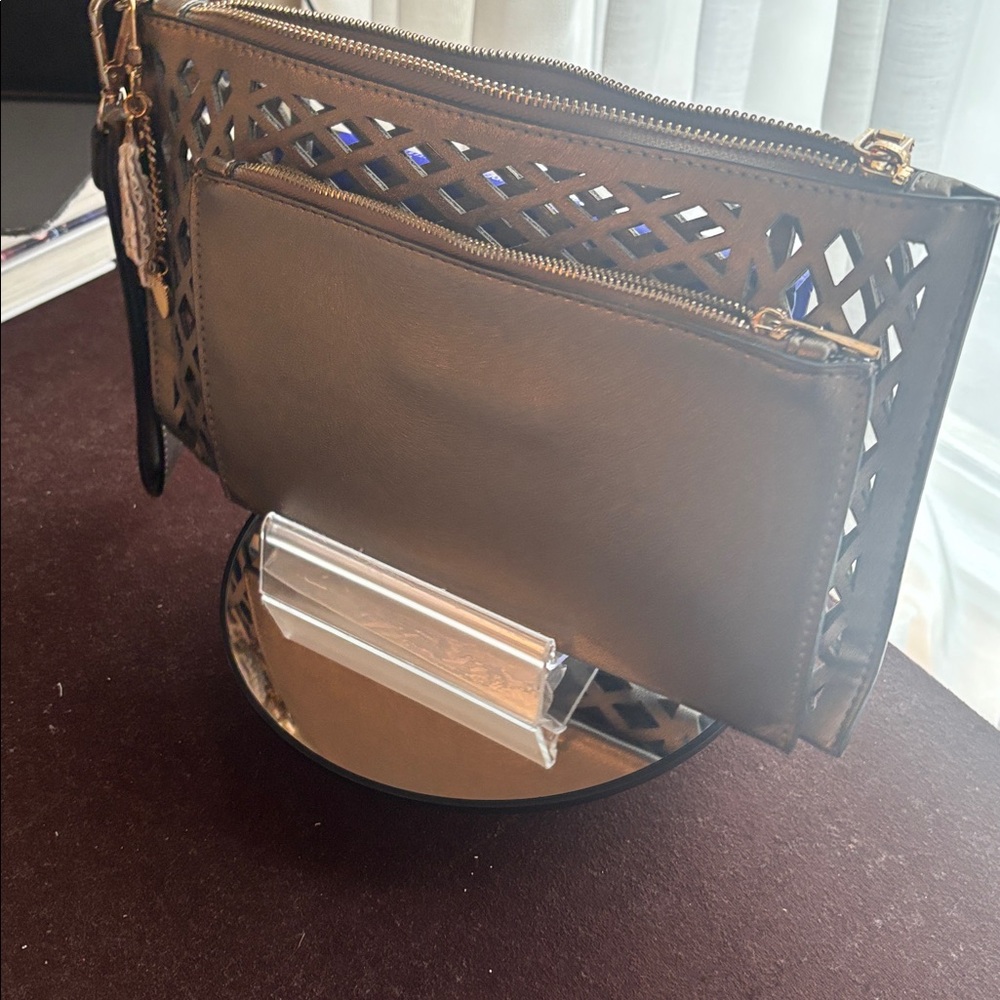 EUC Two in One Madison West GOLD Lattice Wristlet Clutch